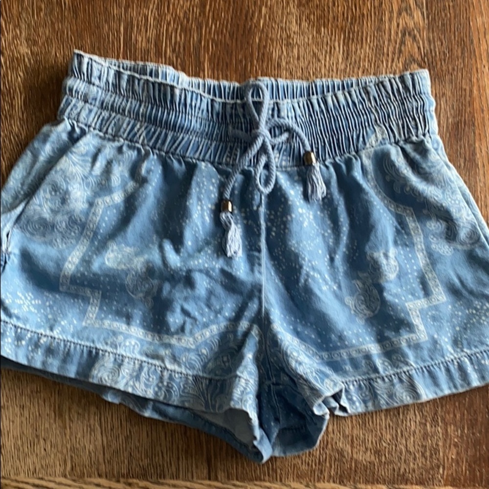 Buffalo David Bitton Paisley Bandana Chino Shorts Blue Smocked Elastic Waist S